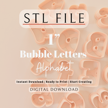Load image into Gallery viewer, Bubble Letters Alphabet 1” Set | Polymer Clay Cutters | STL File (Digital Download)